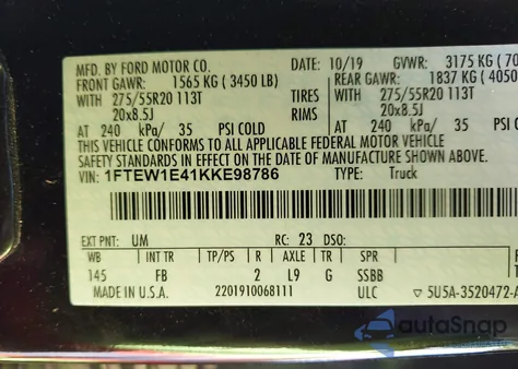 2019 Ford F-150 Xlt z USA, uszkodzony, nr VIN 1FTEW1E41KKE98786